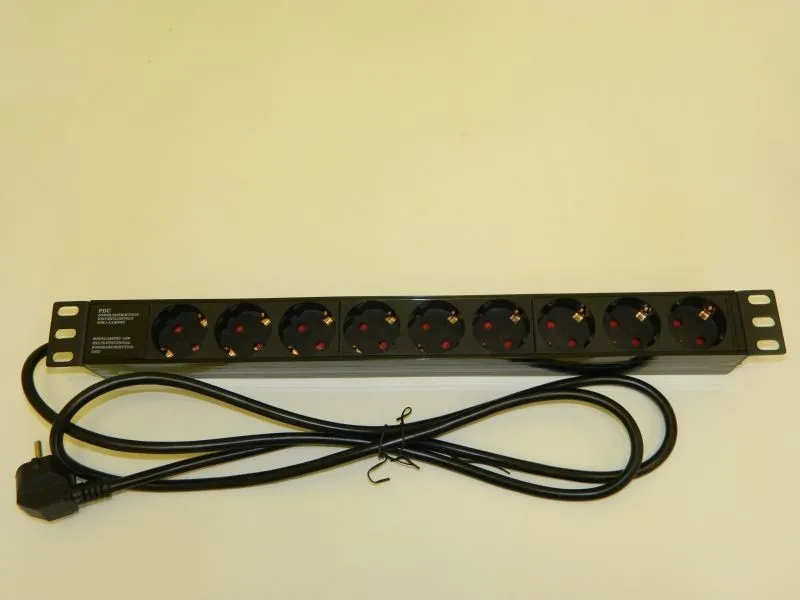 Блок розеток 19", 16А, 9 розеток, шнур 2м, черный