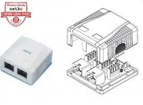 Розетка компьютерная внешняя на плате 2xRJ45, неэкран, cat.5e, 110/Krone тип (Dual IDC) белая, Netko СКС