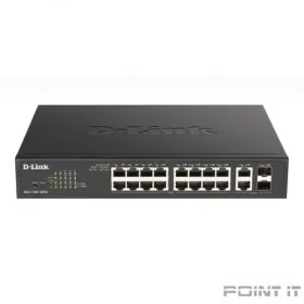 D-Link DGS-1100-18PV2/A3A Настраиваемый L2 коммутатор с 16 портами 10/100/1000Base-T и 2 комбо-портами 1000Base-T/SFP (16 портов PoE 802.3af/at, PoE-бюджет 130 Вт)