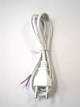 Кабель питания с вилкой (без разъема) 2*0,5мм2, 220V/2,5A, 1,8м, белый, Netko
