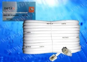 Удлинитель телефонный (6р4с) 2 метра / белый блистер, Netko РАСПРОДАЖА