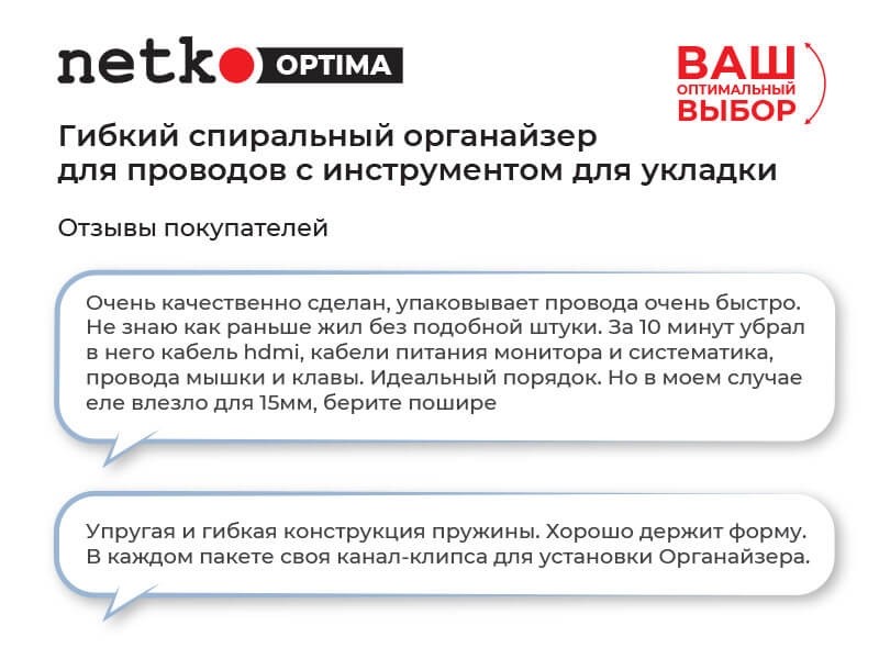 Органайзер для проводов с инструментом для укладки, ID-15mm, 2м, пластик, серый NETKO Optima