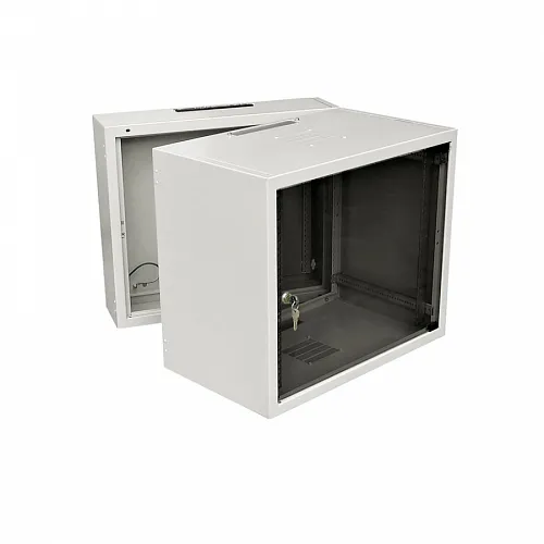 Шкаф настенный 19-дюймовый (19), серия SD2, 15U, 737x600х500, двухсекционный, со стеклянной дверью, цвет серый (RAL 7035) (SD-115) (собранный)