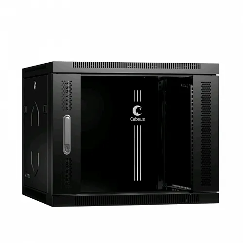 Шкаф телекоммуникационный настенный 19 9U 600x600x501mm (ШхГхВ) дверь стекло, цвет черный (RAL 9004)