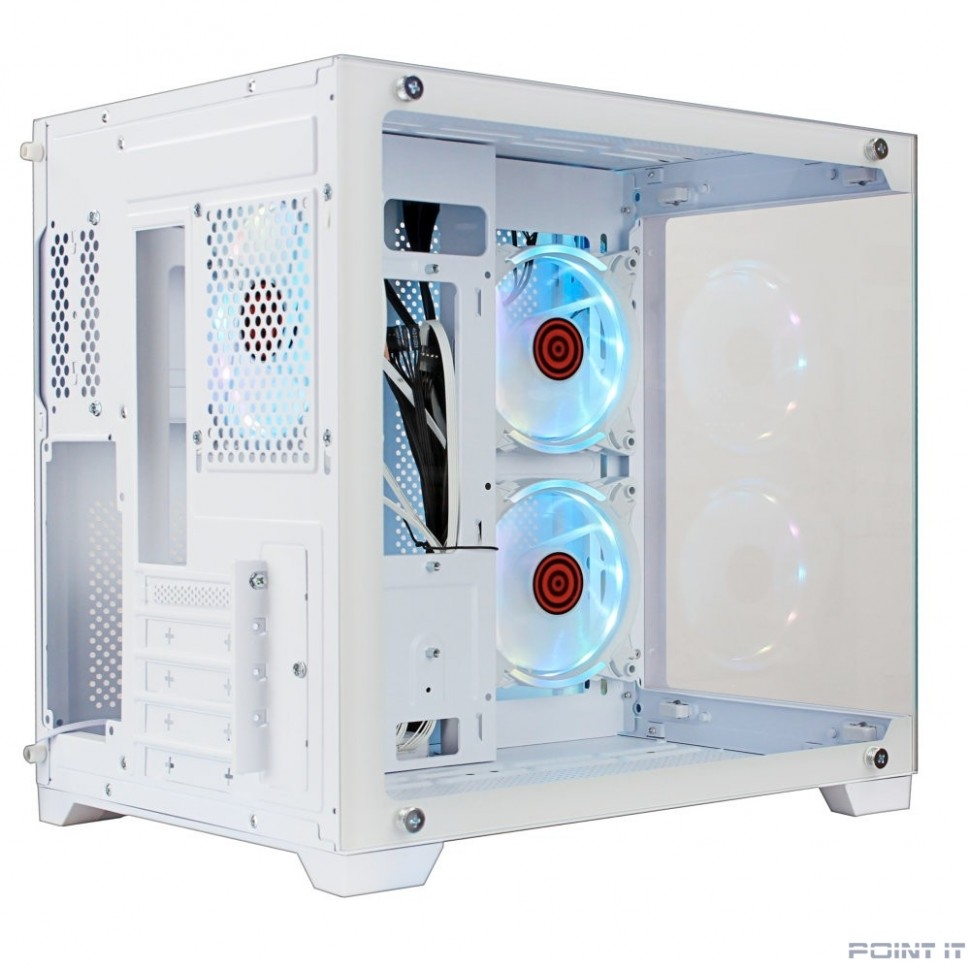 Ginzzu V490 RGB подсветка, контроллер CRC6, 3* 12R6 FAN 12CM RGB, закаленное стекло 1*USB 3.0,1*USB 2.0, AU Белый mATX