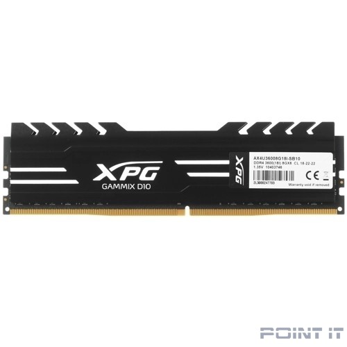 A-data DDR4 8GB XPG GAMMIX D10, 3600MHz CL18-22-22, 1.35V, Черный Радиатор