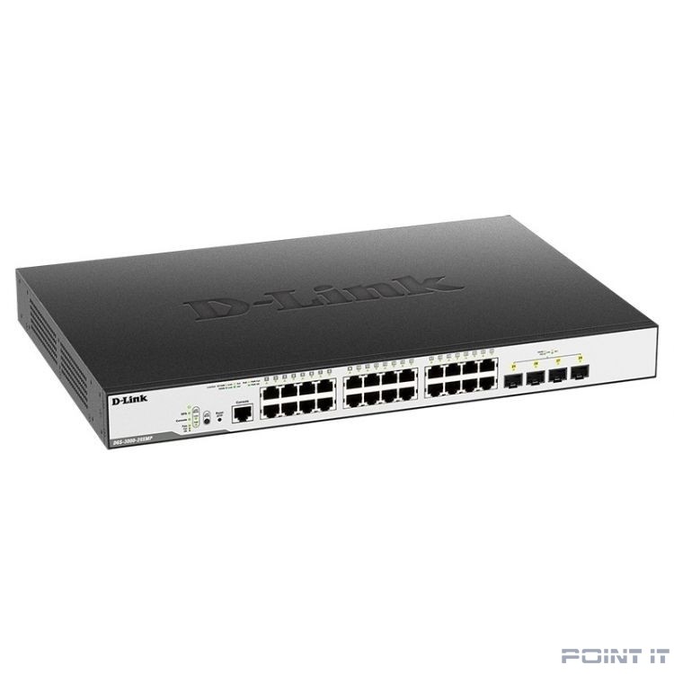 D-Link DGS-3000-28XMP/B1A Управляемый L2 коммутатор с 24 портами 10/100/1000Base-T и 4 портами 10GBase-X SFP+ (24 порта PoE 802.3af/at, PoE-бюджет 370 Вт)