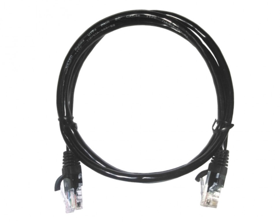 Патч-корд UTP4 cat 5e, 1,0м, ВС, LSZH, черный, литой коннектор NETKO Optima