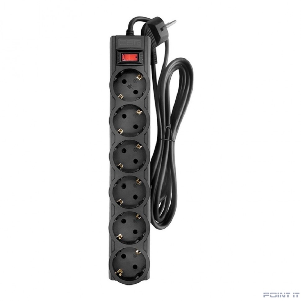 CBR Сетевой фильтр CSF 2606-5.0 Black, 6 евророзеток, длина кабеля 5 метров, цвет чёрный (пакет)