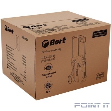 Bort KEX-3000 Мойка высокого давления [91276308] { 2700 Вт, максимальное давление 190 бар, рабочее давление 160 бар, 10 л/мин, 10,5 кг, набор аксессуаров 6 шт }