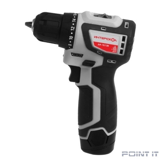 ИНТЕРСКОЛ ДА-10/12В бесщеточная аккумуляторная дрель-шуруповерт [687.2.2.70] { Li-ion, кейс, 2 аккум., 2Ач }